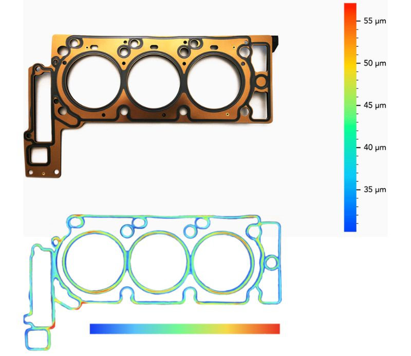 涂魔師3D整體膜厚成像系統(tǒng)可以對(duì)密封件的所有部位進(jìn)行測(cè)厚，不遺漏縫隙和邊角，快速全面檢測(cè)出涂膠缺陷問(wèn)題