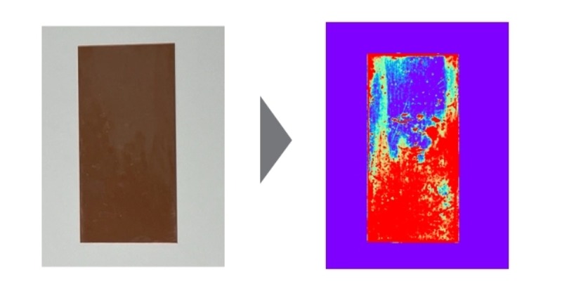 Specim工業(yè)高光譜相機(jī)可以檢測(cè)電極材料微小的油滴或污染情況，油污分布可視化