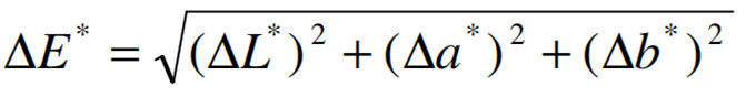 三個測量坐標(biāo)L*、a*和b*轉(zhuǎn)換為L*、C*和h坐標(biāo)以及△E值公式