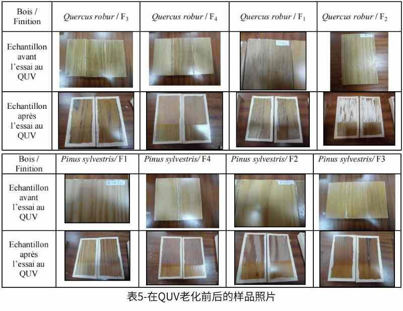 表5-在QUV紫外老化試驗箱中進(jìn)行加速老化前后的樣品照片